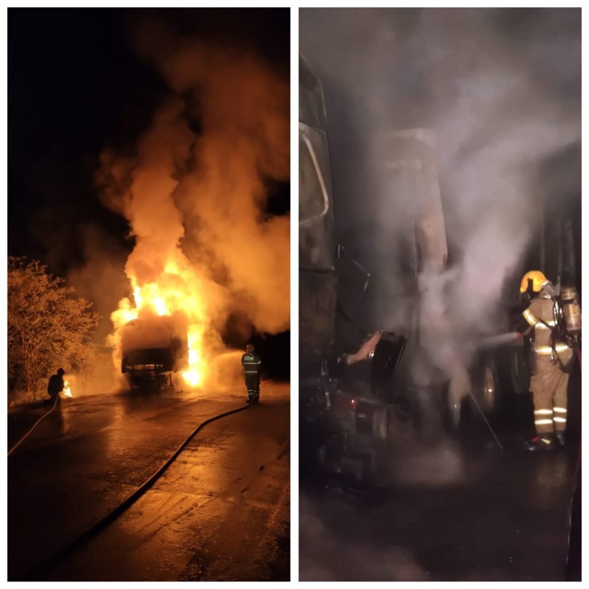 carreta-carregada-com-30-toneladas-de-areia-pega-fogo-na-br-251;-video