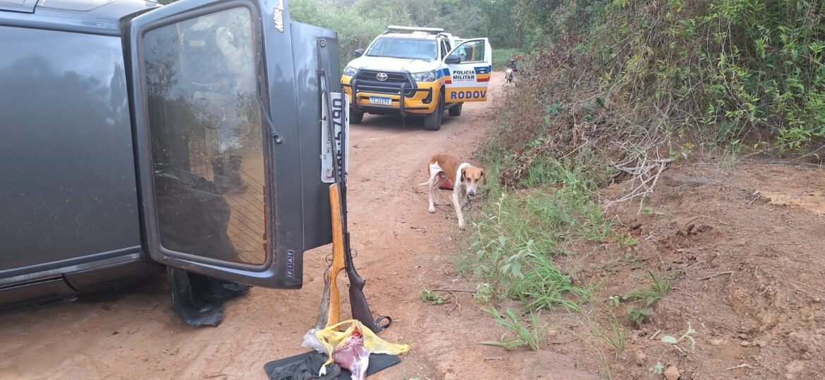 motorista-foge-da-policia,-capota-carro-e-e-preso-por-caca-ilegal-em-rio-pardo-de-minas