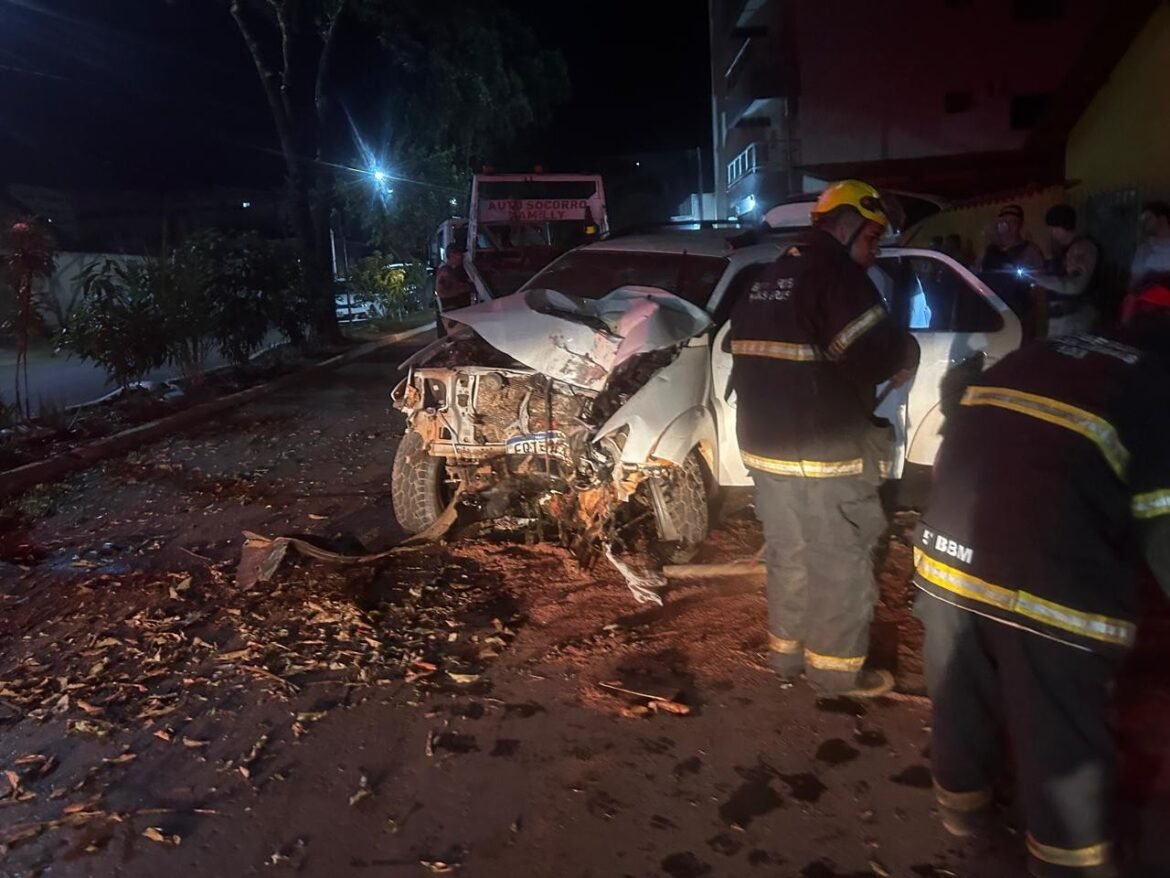 video-mostra-momento-em-que-caminhonete-atinge-arvore-em-unai;-motorista-retornava-de-festa-e-havia-bebido