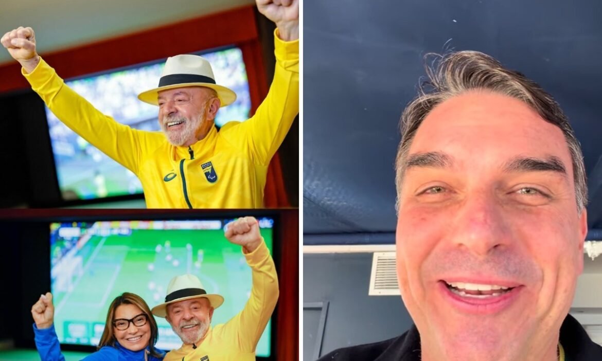 presidenciaveis-celebram-vitoria-do-brasil;-flavio-bolsonaro-usa-numero-de-martinelli-e-lula-posa-com-janja