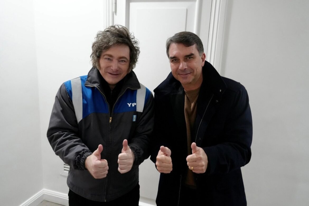 milei-posta-foto-com-flavio-bolsonaro:-‘vem-ai-a-mare-azul-para-o-brasil’