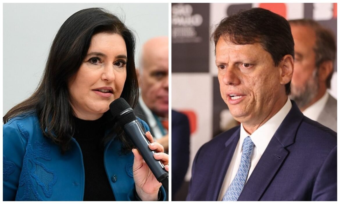 ‘sou-corintiana-e-pago-imposto-em-sp-ha-10-anos’,-diz-tebet-sobre-criticas-de-tarcisio-a-pre-candidatura-dela-ao-senado