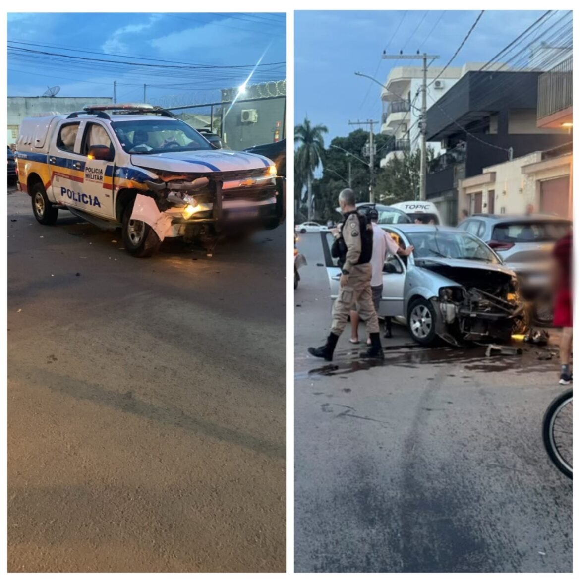 acidente-envolvendo-viatura-da-policia-militar,-tres-carros-e-duas-bicicletas-eletricas-deixa-quatro-feridos-em-unai