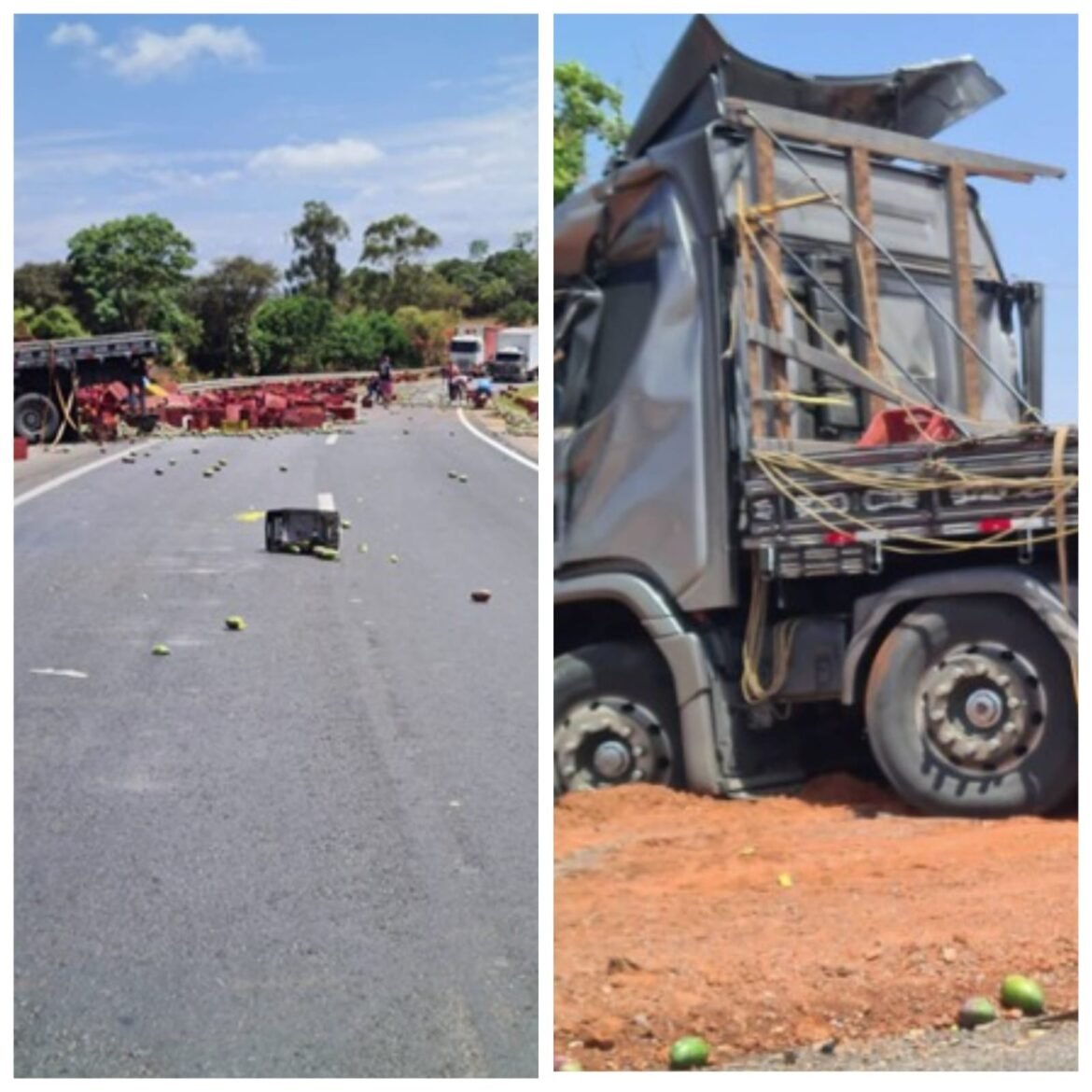caminhoneiro-morre-apos-veiculo-carregado-com-mangas-tombar-na-br-135,-em-montes-claros