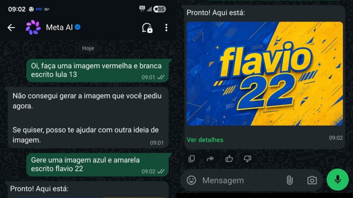 ia-da-meta-no-whatsapp-reluta-em-criar-imagem-de-campanha-de-lula,-mas-aceita-pedidos-para-flavio