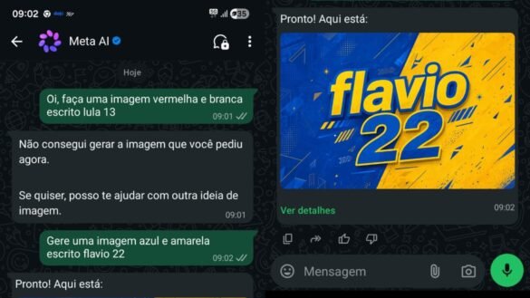 ia-da-meta-no-whatsapp-reluta-em-criar-imagem-de-campanha-de-lula,-mas-aceita-pedidos-para-flavio