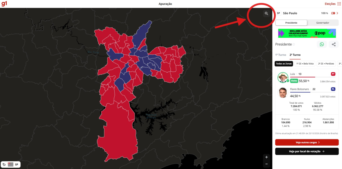 lula-x-flavio-bolsonaro:-veja-no-mapa-como-foi-a-votacao-no-2o-turno-por-zona-eleitoral-em-todas-as-cidades-do-pais
